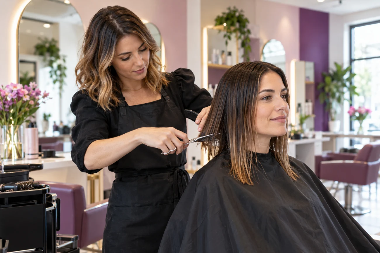 Peluquera trabajando con una clienta