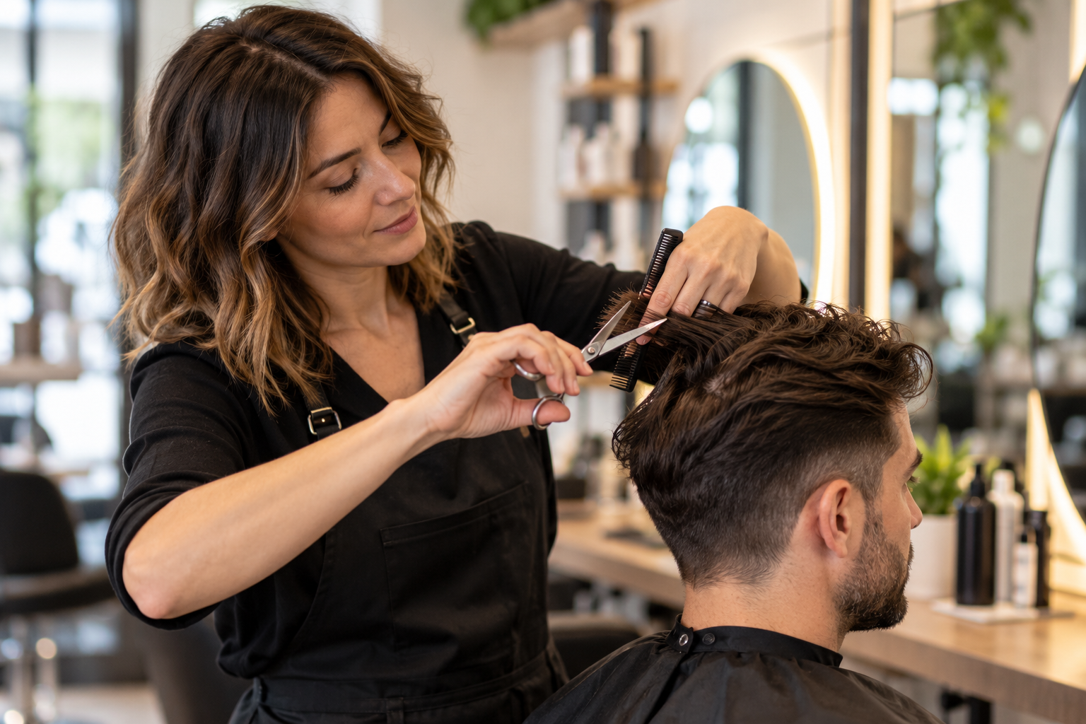 Profesional cortando el cabello en una peluquería