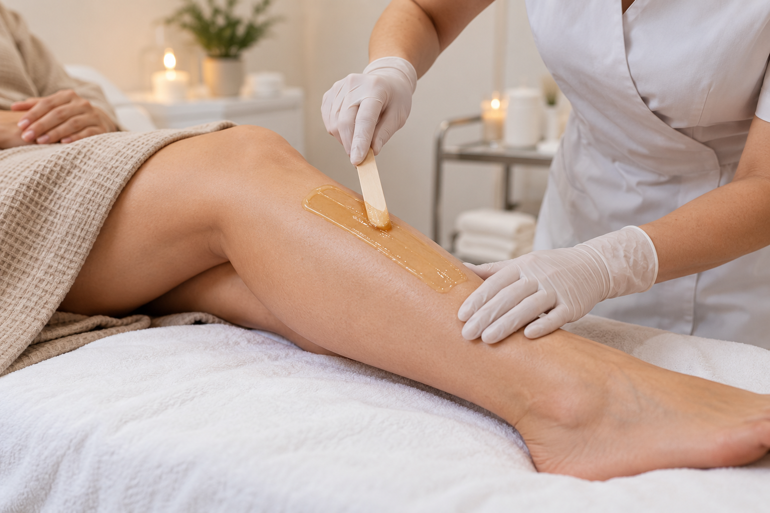 Depilación profesional con cera en un centro de belleza